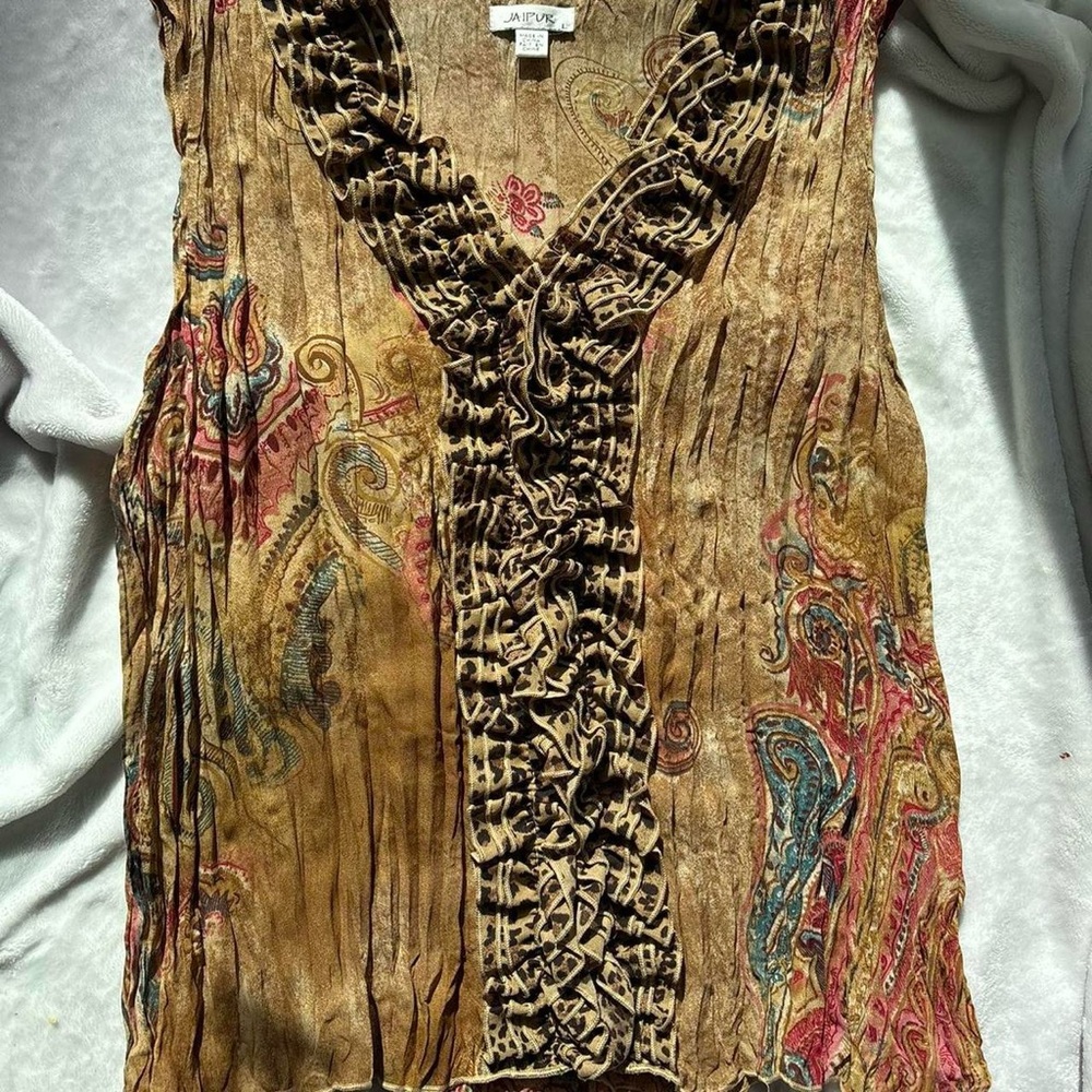 vintage ruffle crinkle animal print leopard print floral paisley tank top - Picture 4 of 6